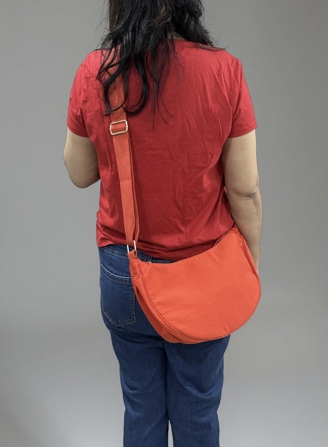 GLOSSY Halfmoon Nylon Crossbody Sling Bag, Orange colour, Spacious Main Compartment, Adjustable Strap, 33x19x10 cm, for Casual Office Travel use - Image 2